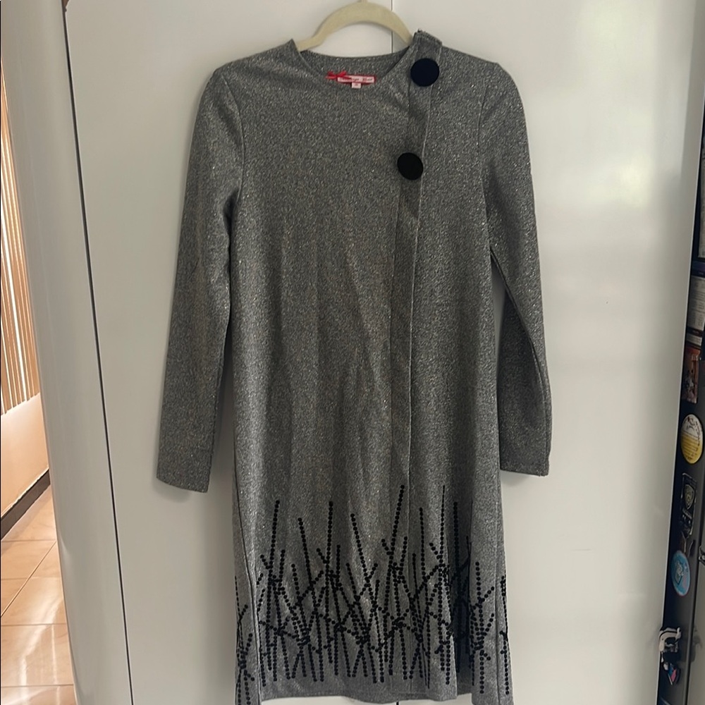 NWOT Kidichic Long Sleeve Silver Dress with Black Accents for girls size 18